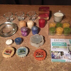 LOT OF CANDLES & CANDLE HOLDERS YANKEE CANDLE SOME SCENTED